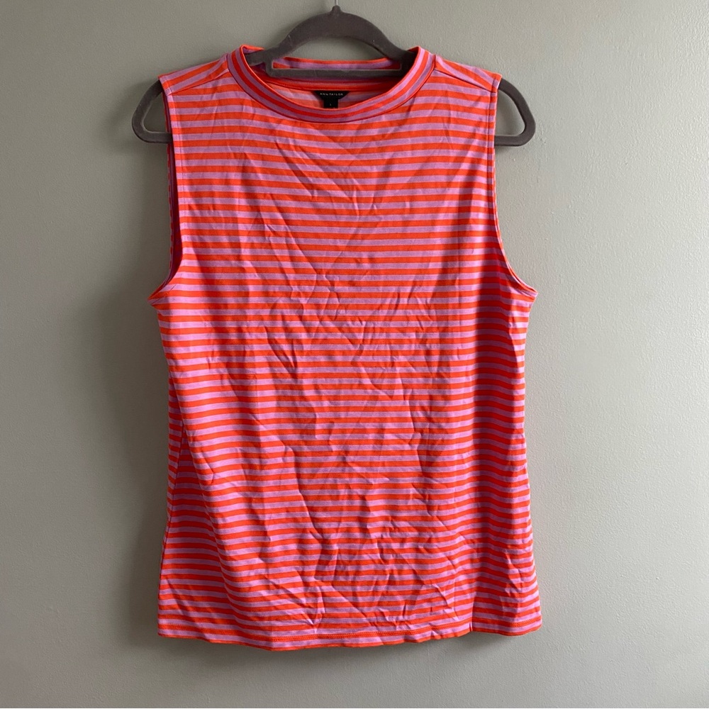 Ann Taylor Striped Sleeveless Top - Orange/red and Lilac Purple